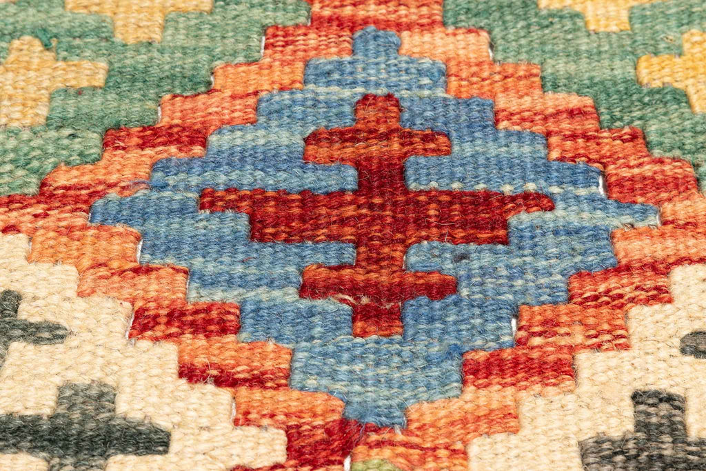 Handgewebter Kelim-Teppich aus Schurwolle, 160 × 198 cm
