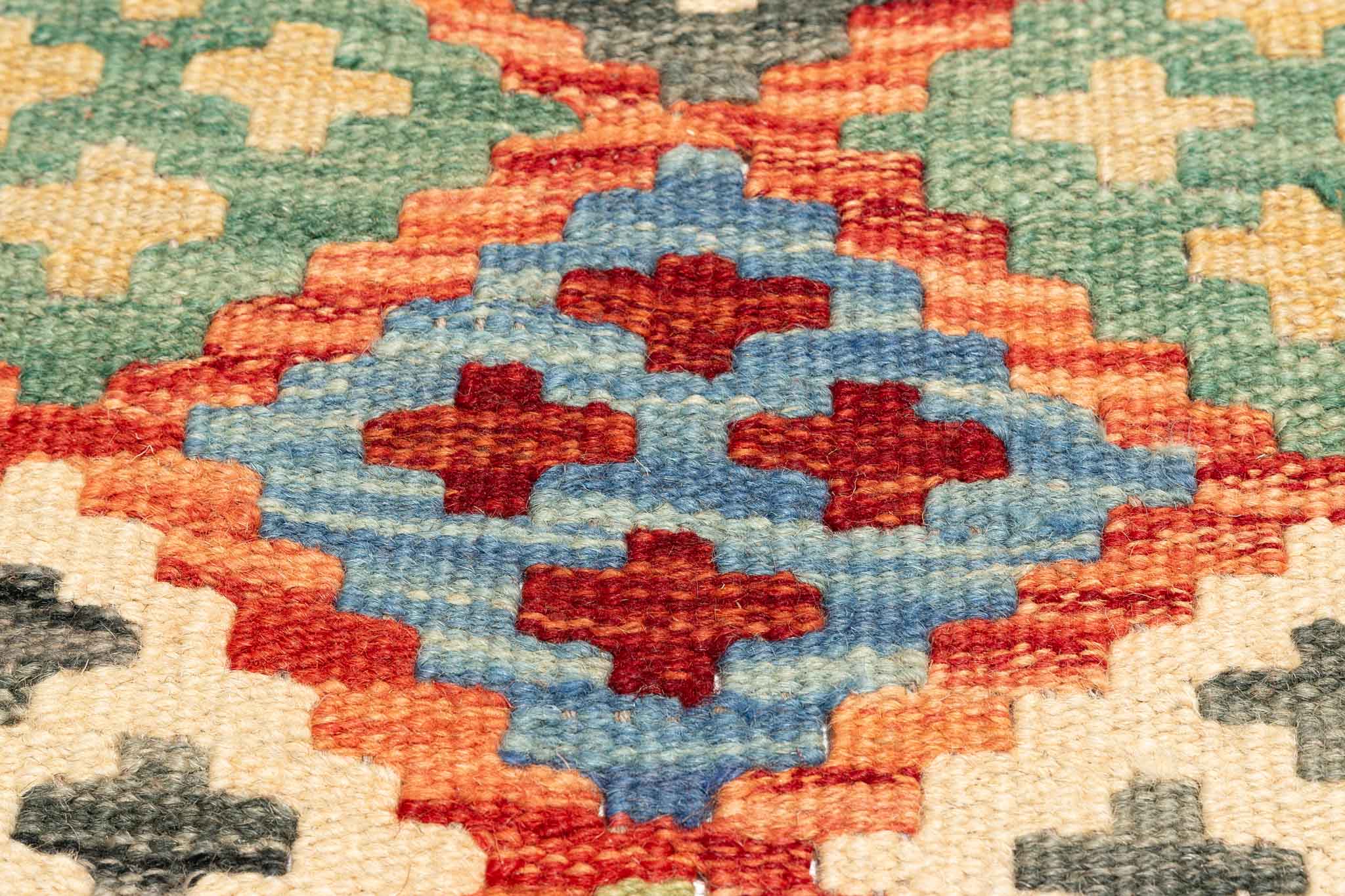 Handgewebter Kelim-Teppich aus Schurwolle, 160 × 198 cm