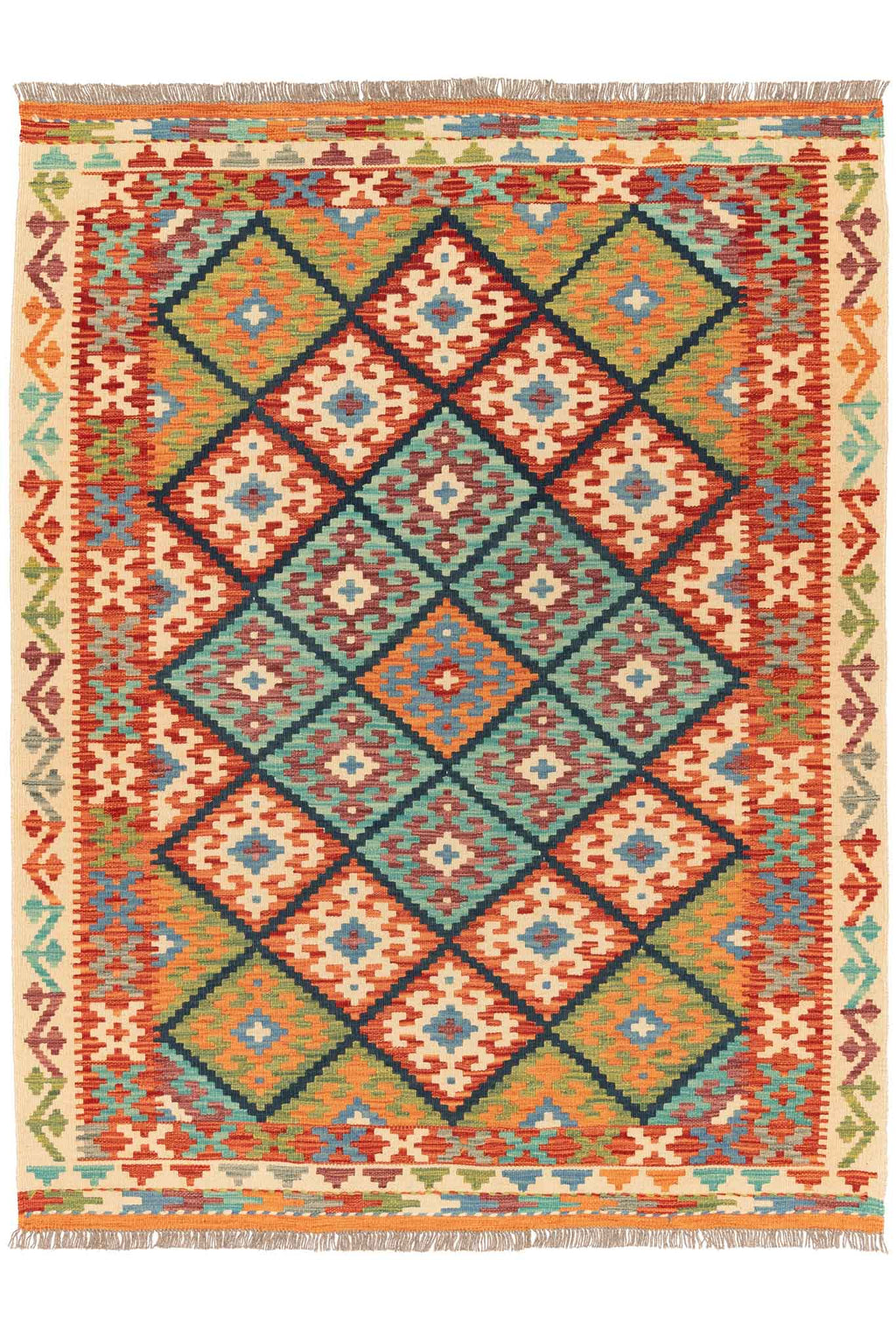Handgewebter Kelim-Teppich aus Schurwolle, 151 × 198 cm