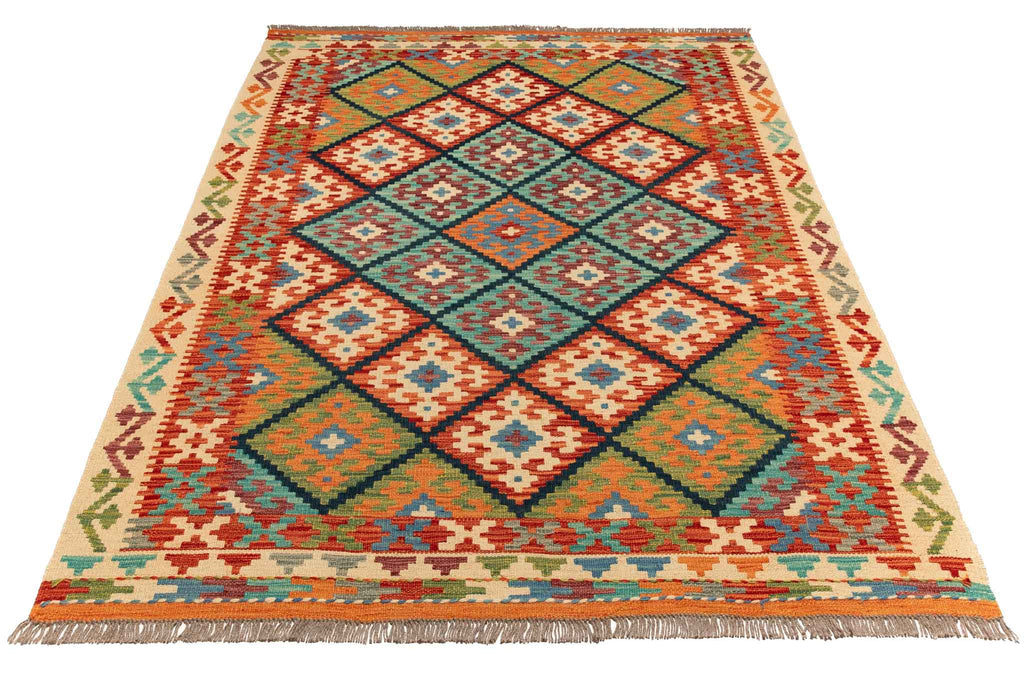 Handgewebter Kelim-Teppich aus Schurwolle, 151 × 198 cm