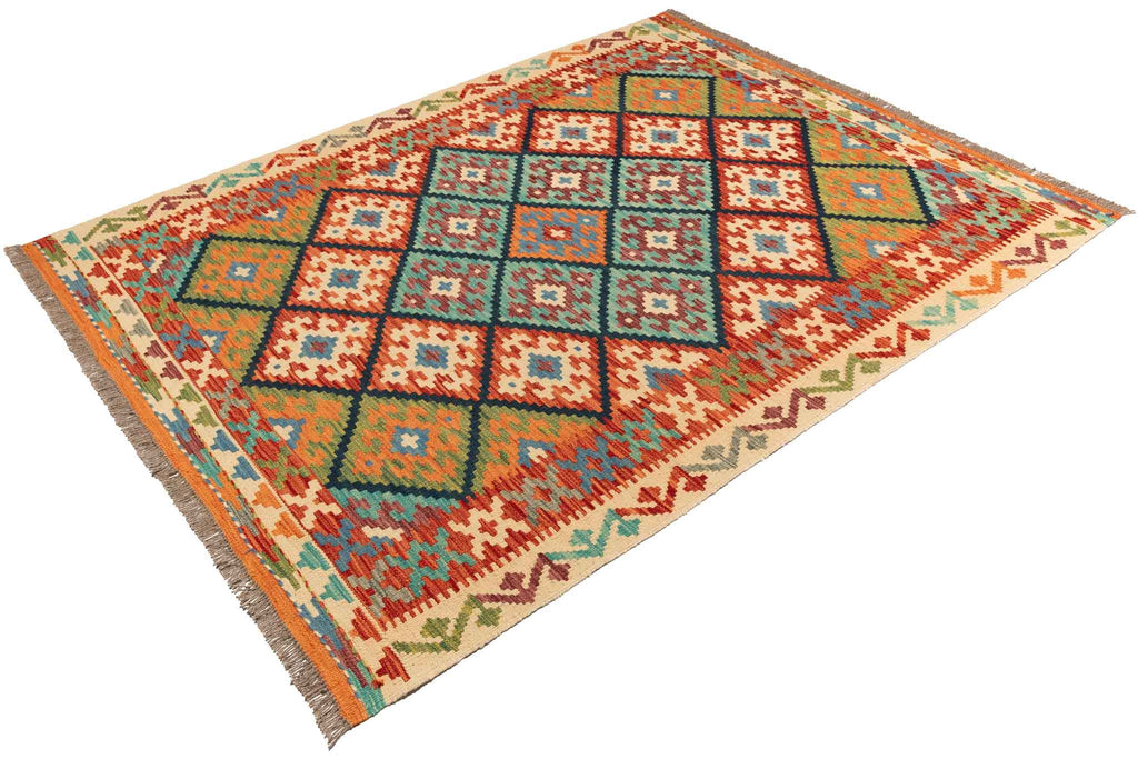 Handgewebter Kelim-Teppich aus Schurwolle, 151 × 198 cm