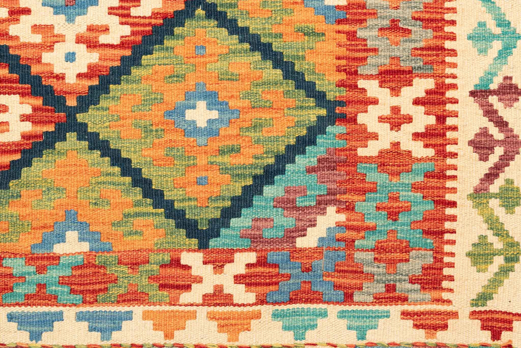 Handgewebter Kelim-Teppich aus Schurwolle, 151 × 198 cm