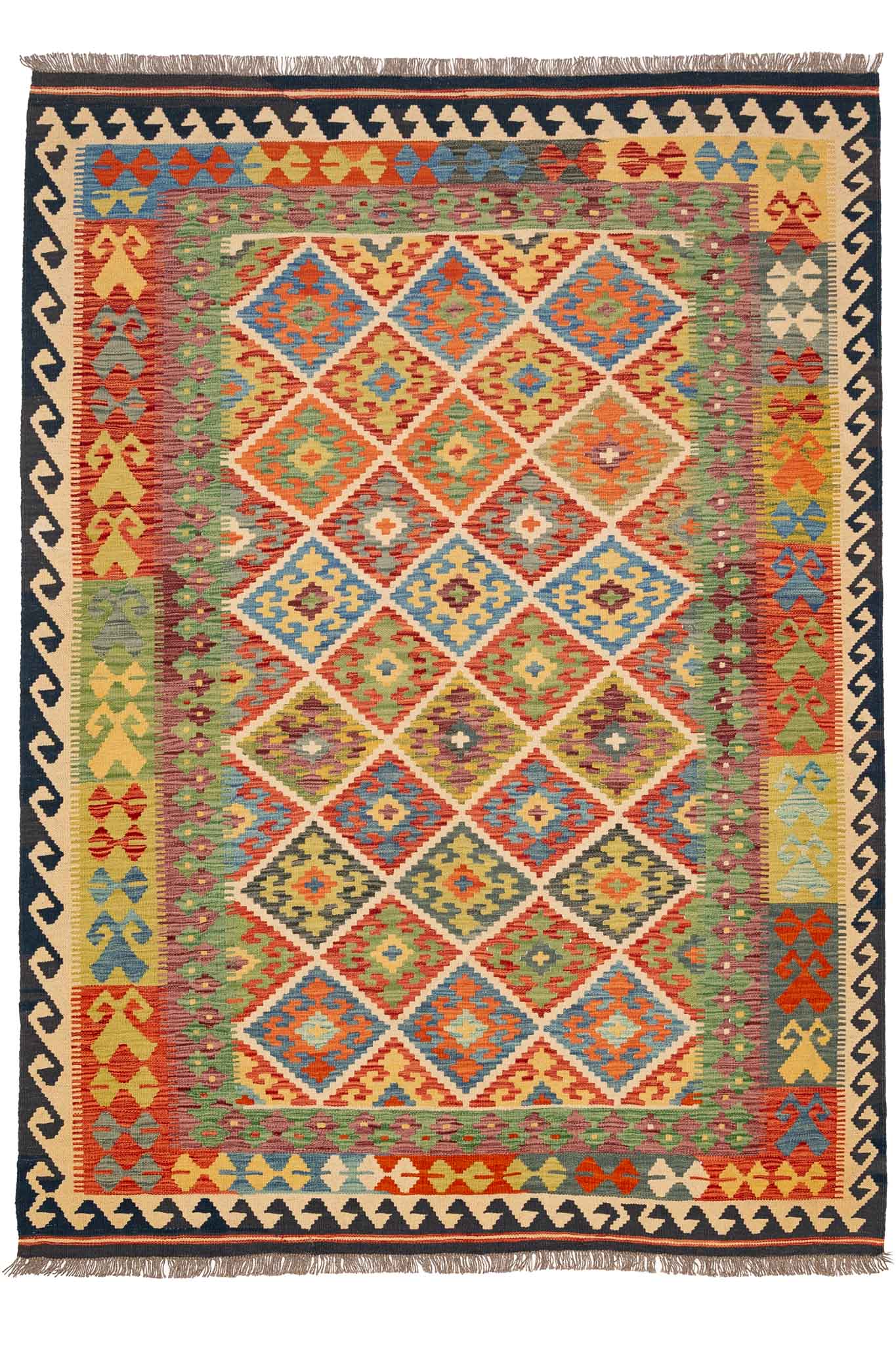 Handgewebter Kelim-Teppich aus Schurwolle, 177 × 243 cm
