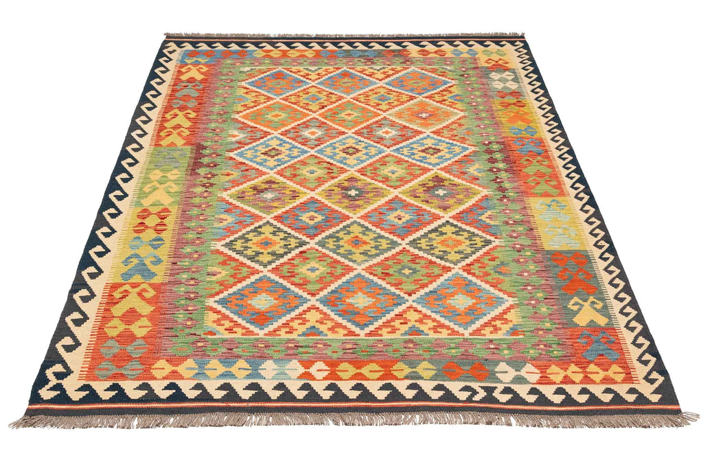 Handgewebter Kelim-Teppich aus Schurwolle, 177 × 243 cm