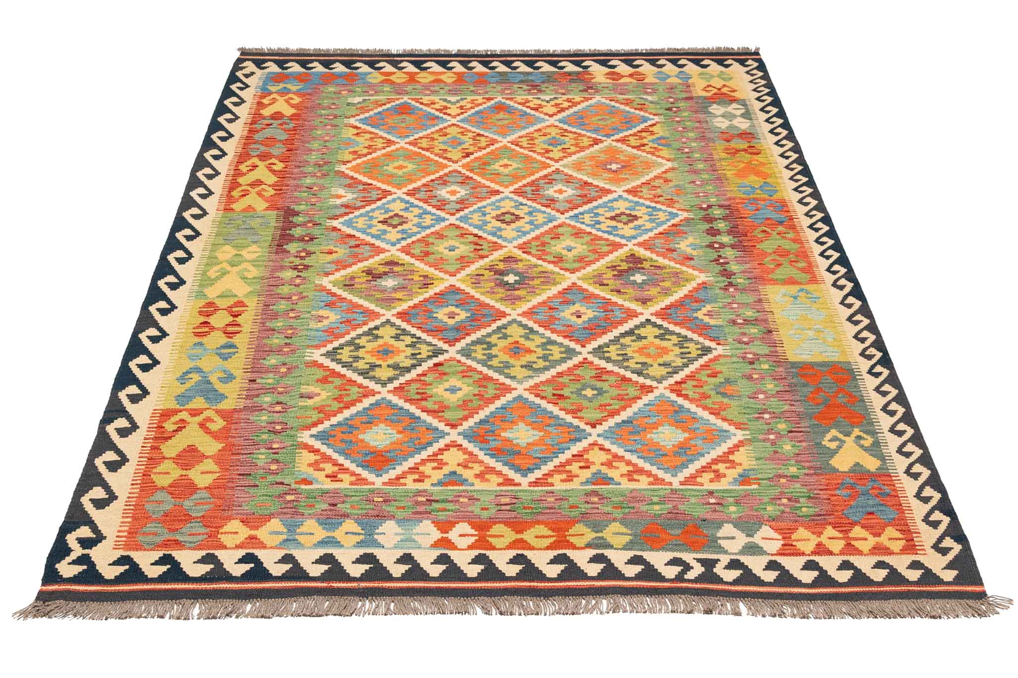 Handgewebter Kelim-Teppich aus Schurwolle, 177 × 243 cm