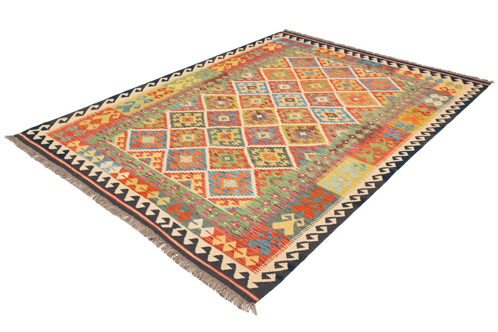 Handgewebter Kelim-Teppich aus Schurwolle, 177 × 243 cm