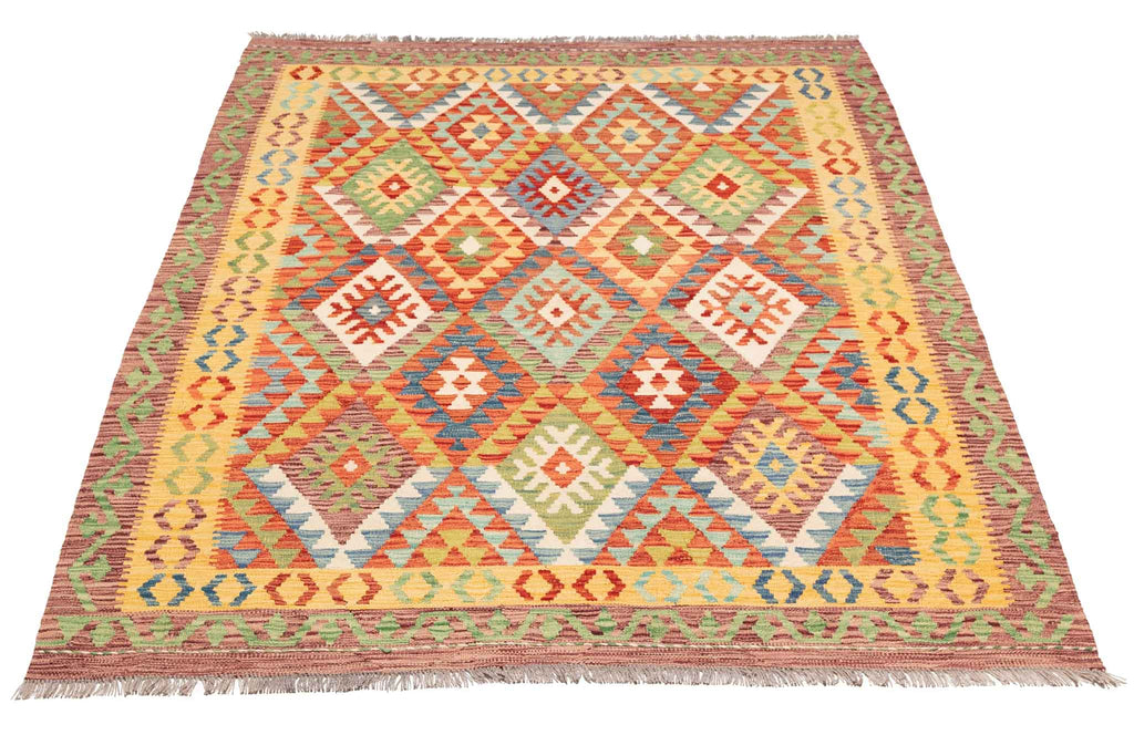 Handgewebter Kelim-Teppich aus Schurwolle, 176 × 242 cm