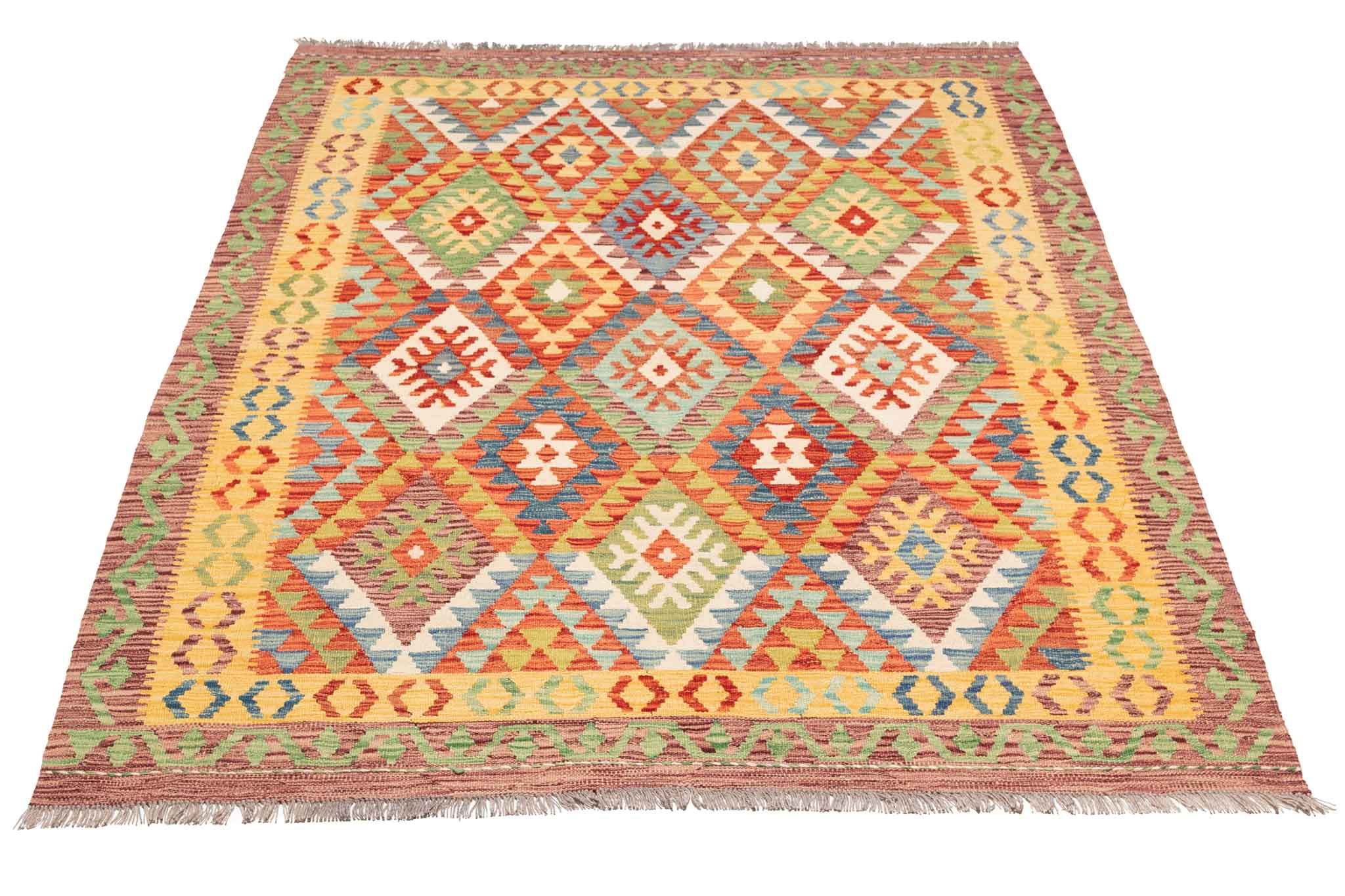 Handgewebter Kelim-Teppich aus Schurwolle, 176 × 242 cm