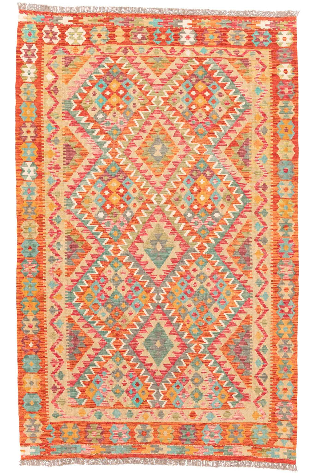 Handgewebter Kelim-Teppich aus Schurwolle, 153 × 245 cm