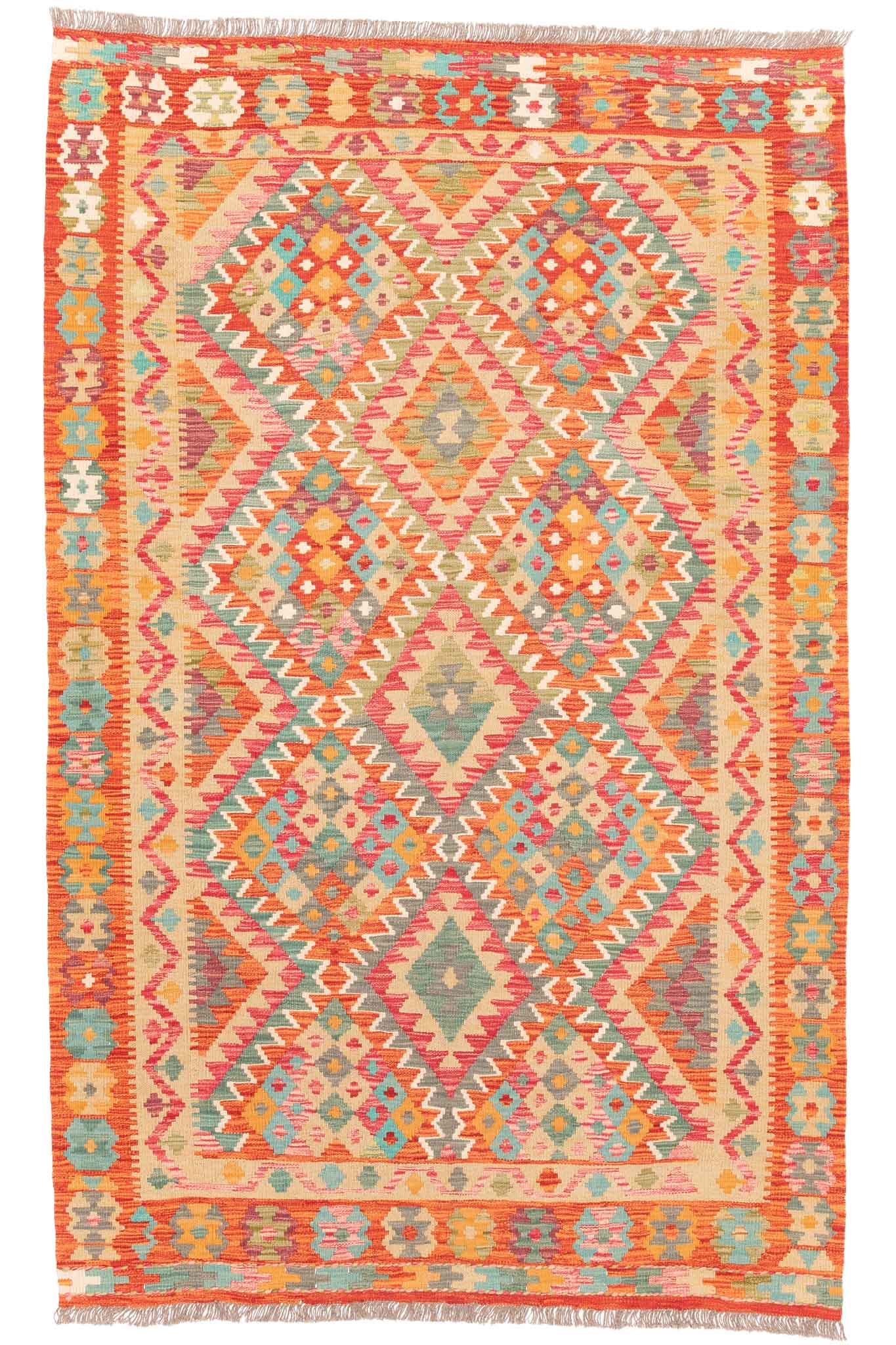 Handgewebter Kelim-Teppich aus Schurwolle, 153 × 245 cm