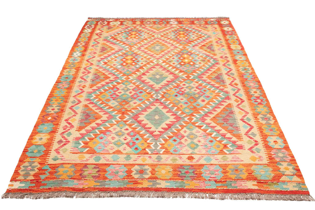 Handgewebter Kelim-Teppich aus Schurwolle, 153 × 245 cm