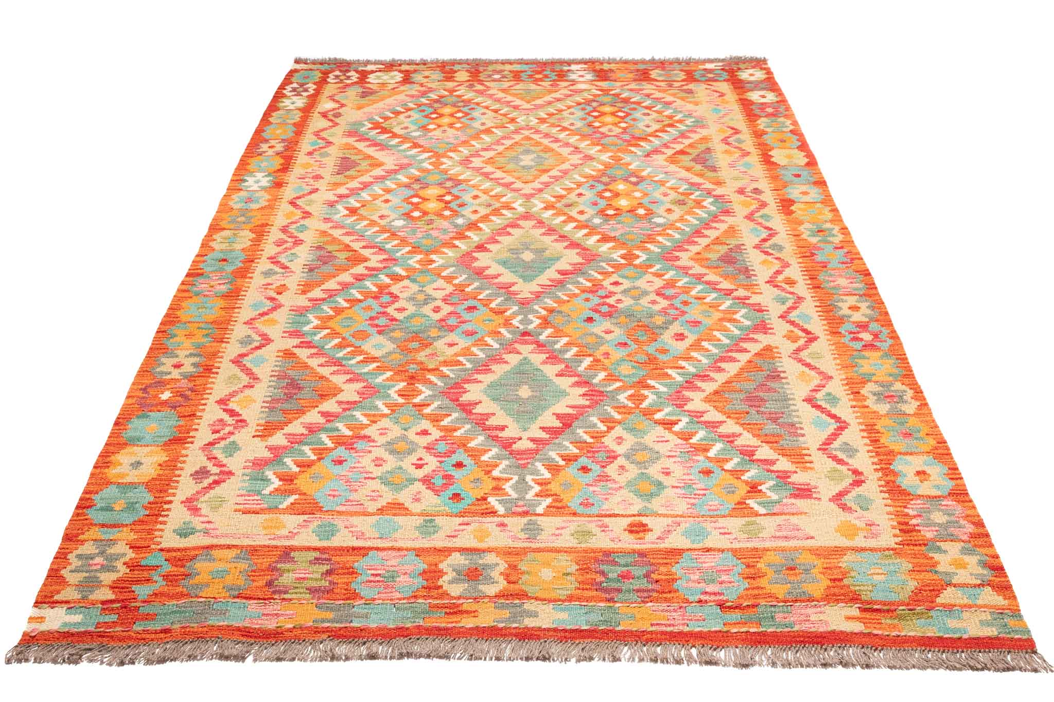 Handgewebter Kelim-Teppich aus Schurwolle, 153 × 245 cm