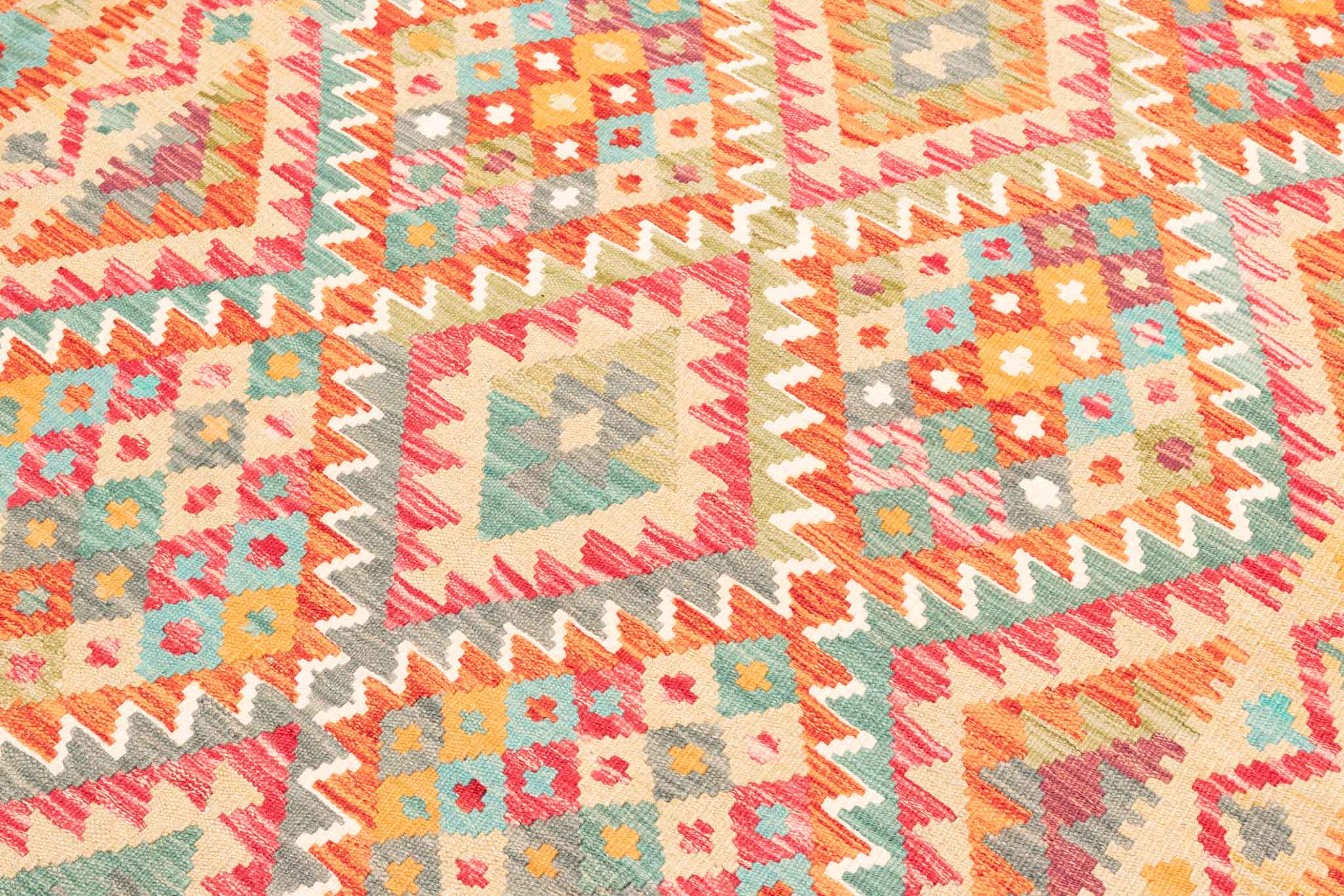Handgewebter Kelim-Teppich aus Schurwolle, 153 × 245 cm