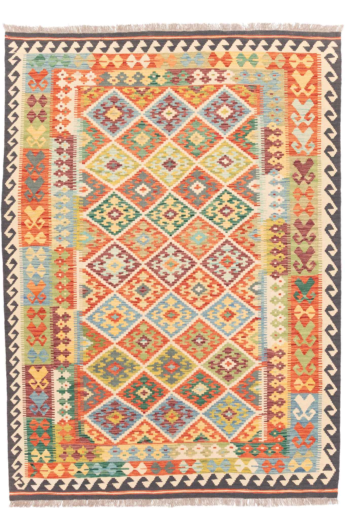 Handgewebter Kelim-Teppich aus Schurwolle, 172 × 243 cm