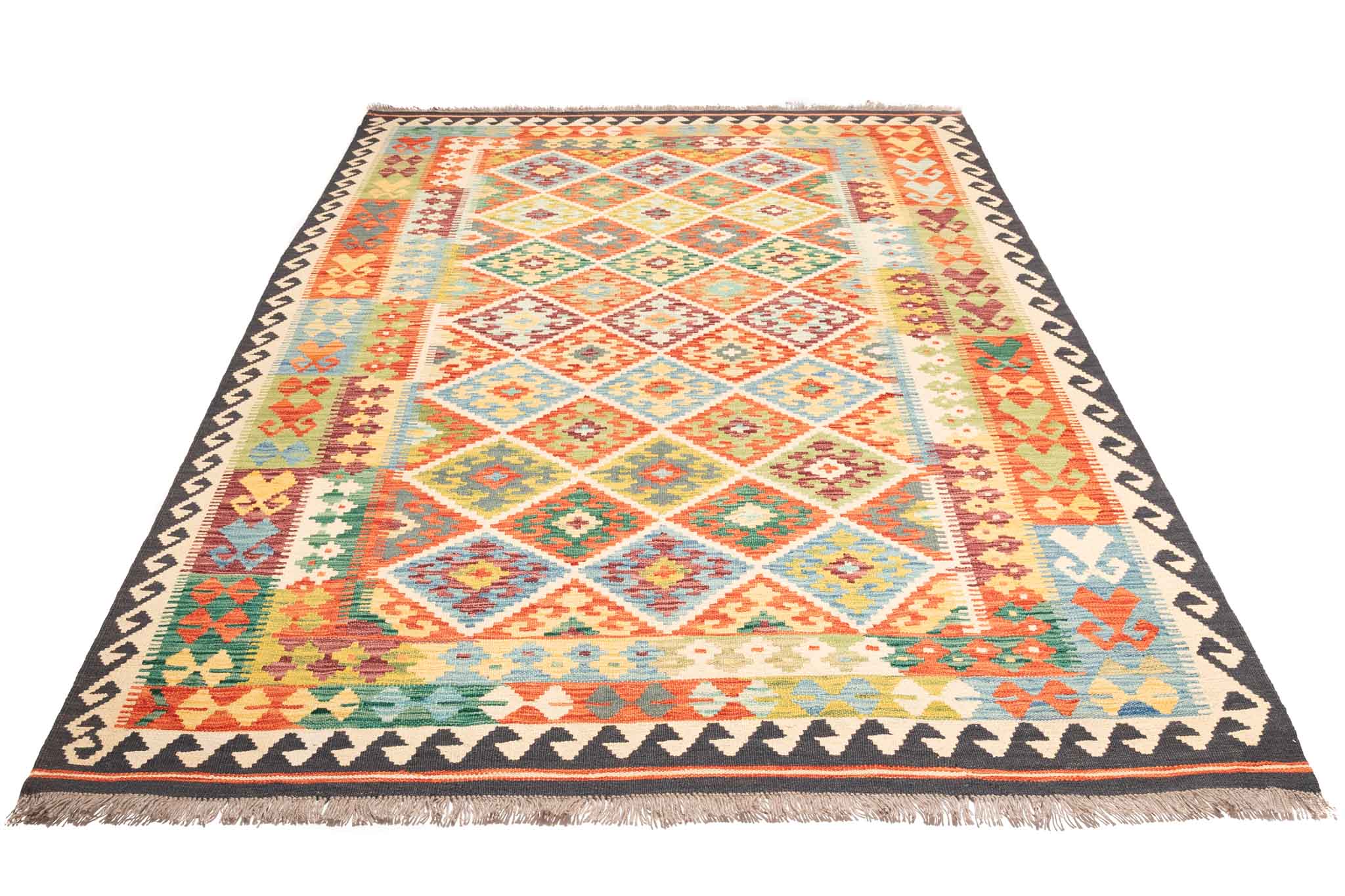 Handgewebter Kelim-Teppich aus Schurwolle, 172 × 243 cm