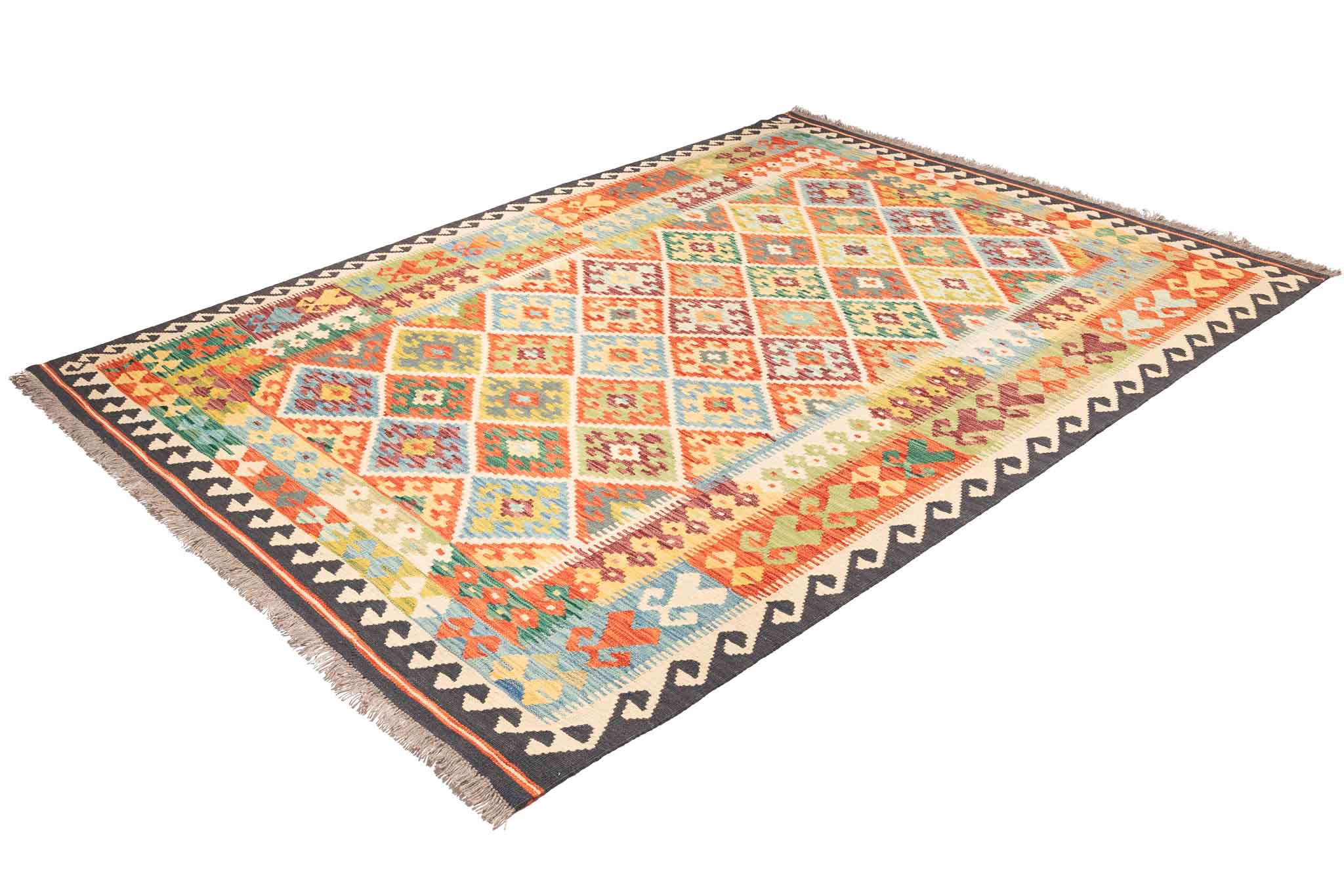 Handgewebter Kelim-Teppich aus Schurwolle, 172 × 243 cm