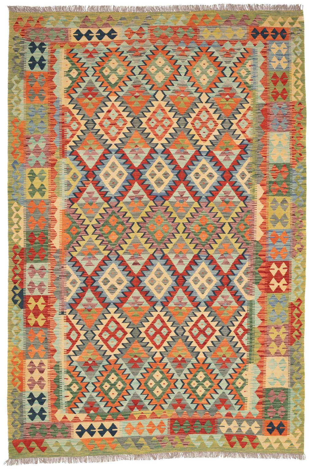 Handgewebter Kelim-Teppich aus Schurwolle, 202 × 304 cm
