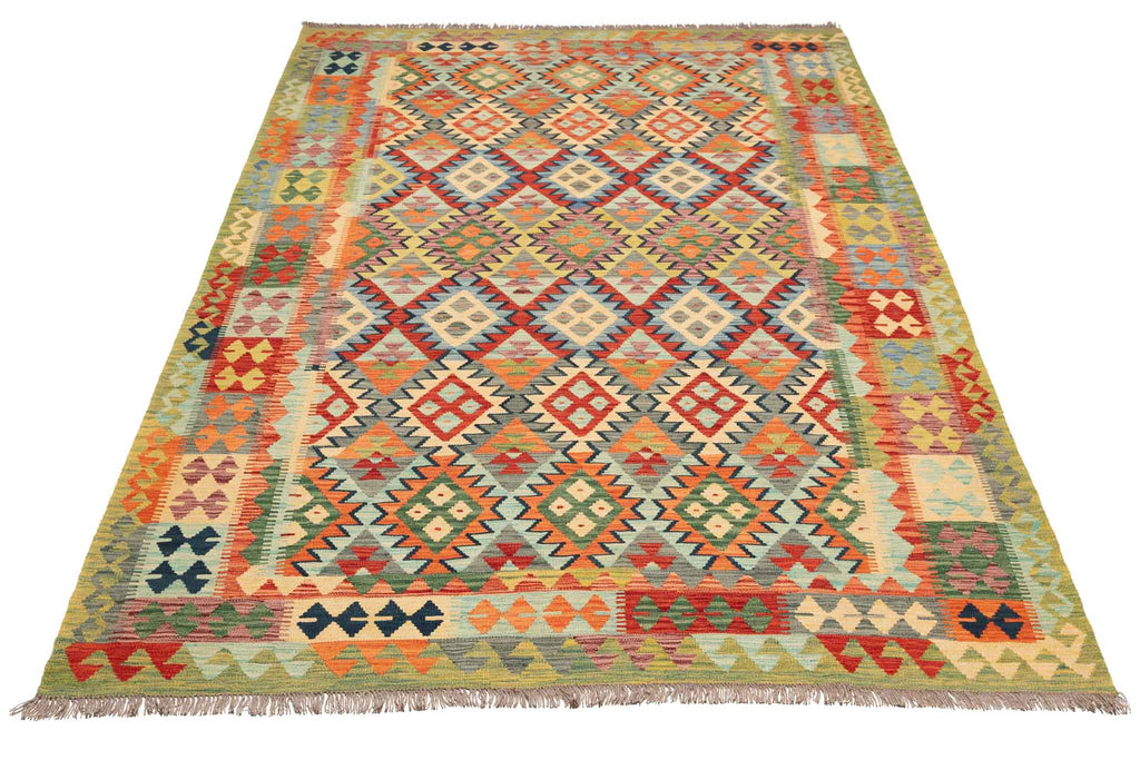 Handgewebter Kelim-Teppich aus Schurwolle, 202 × 304 cm
