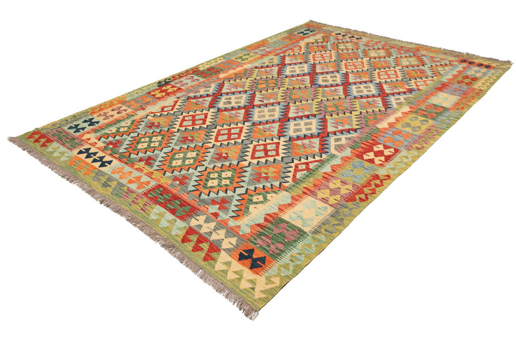 Handgewebter Kelim-Teppich aus Schurwolle, 202 × 304 cm