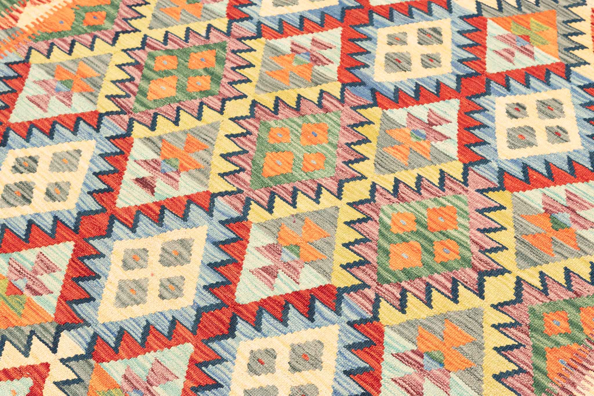 Handgewebter Kelim-Teppich aus Schurwolle, 202 × 304 cm