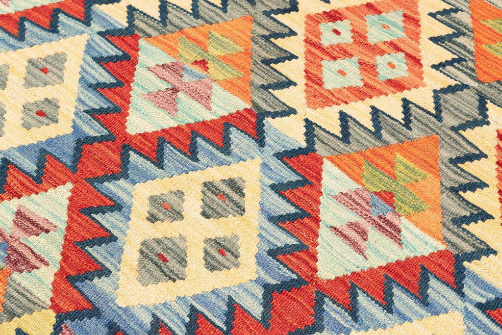 Handgewebter Kelim-Teppich aus Schurwolle, 202 × 304 cm