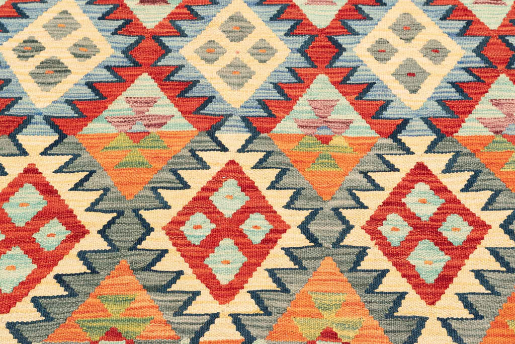 Handgewebter Kelim-Teppich aus Schurwolle, 202 × 304 cm