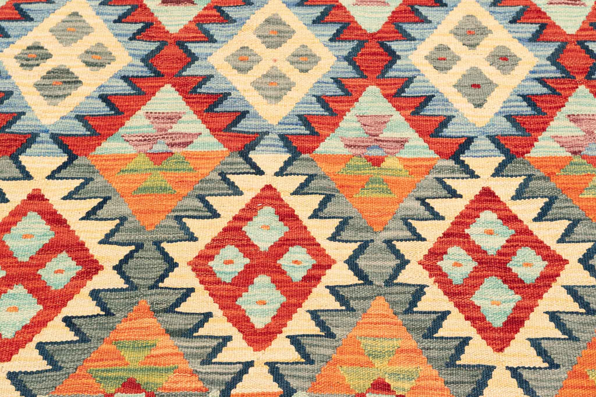 Handgewebter Kelim-Teppich aus Schurwolle, 202 × 304 cm