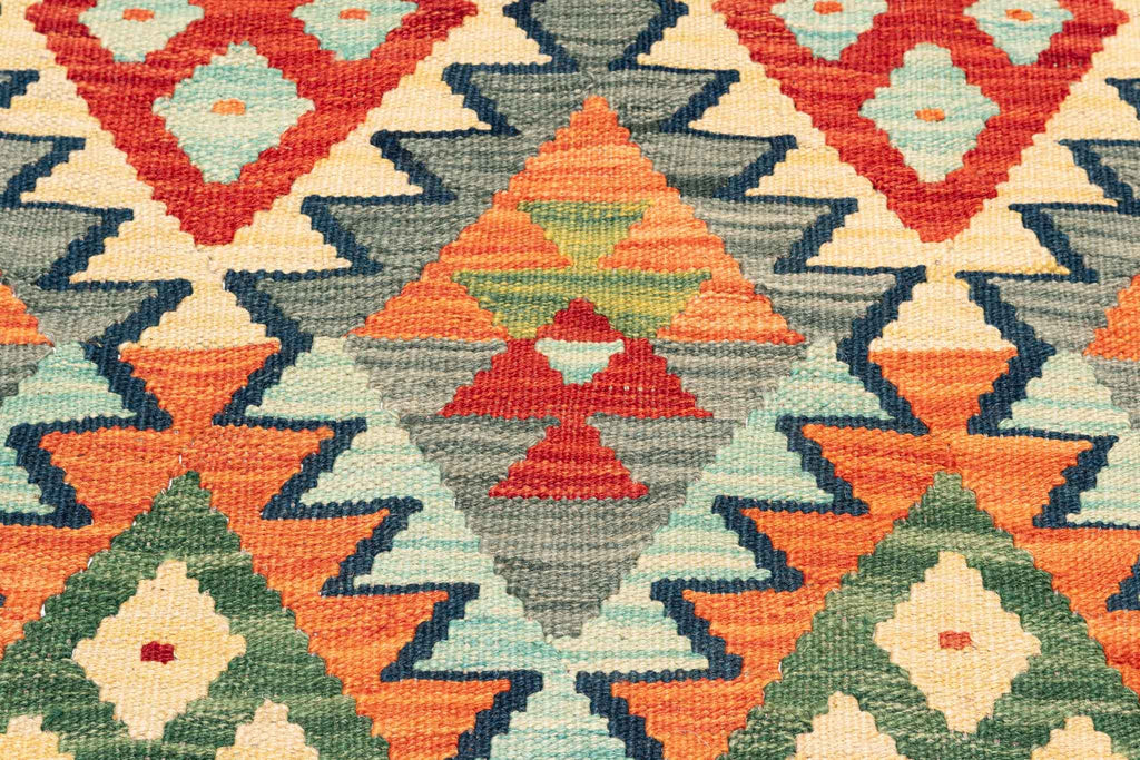 Handgewebter Kelim-Teppich aus Schurwolle, 202 × 304 cm