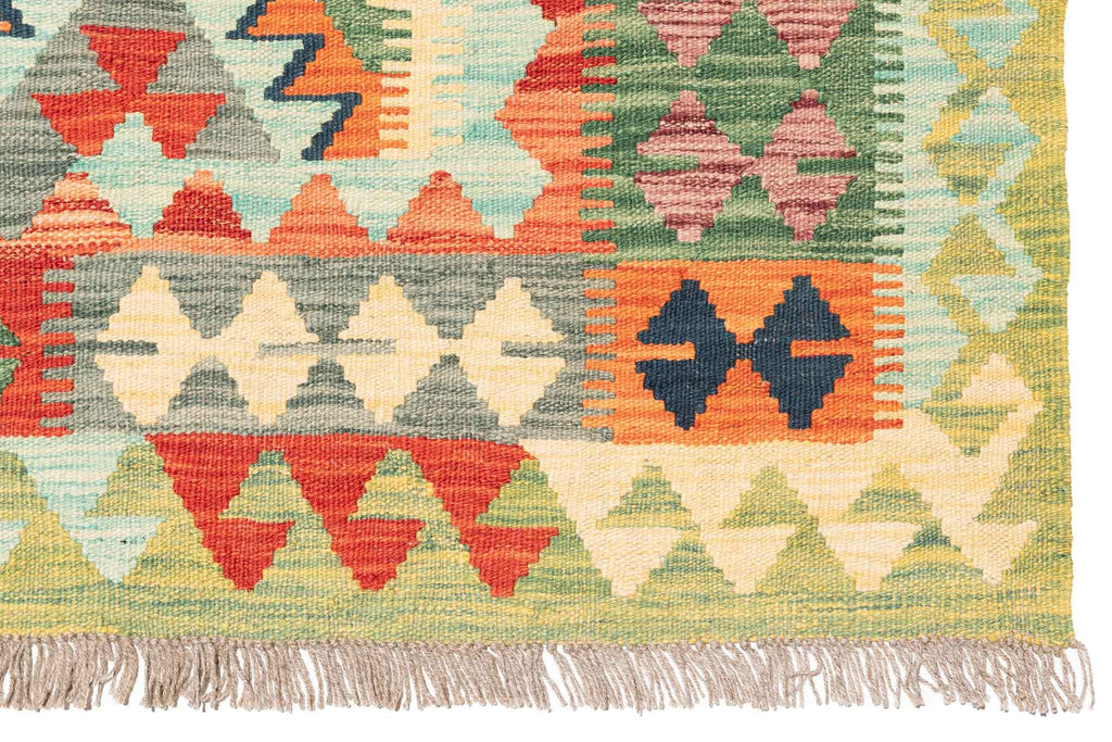 Handgewebter Kelim-Teppich aus Schurwolle, 202 × 304 cm