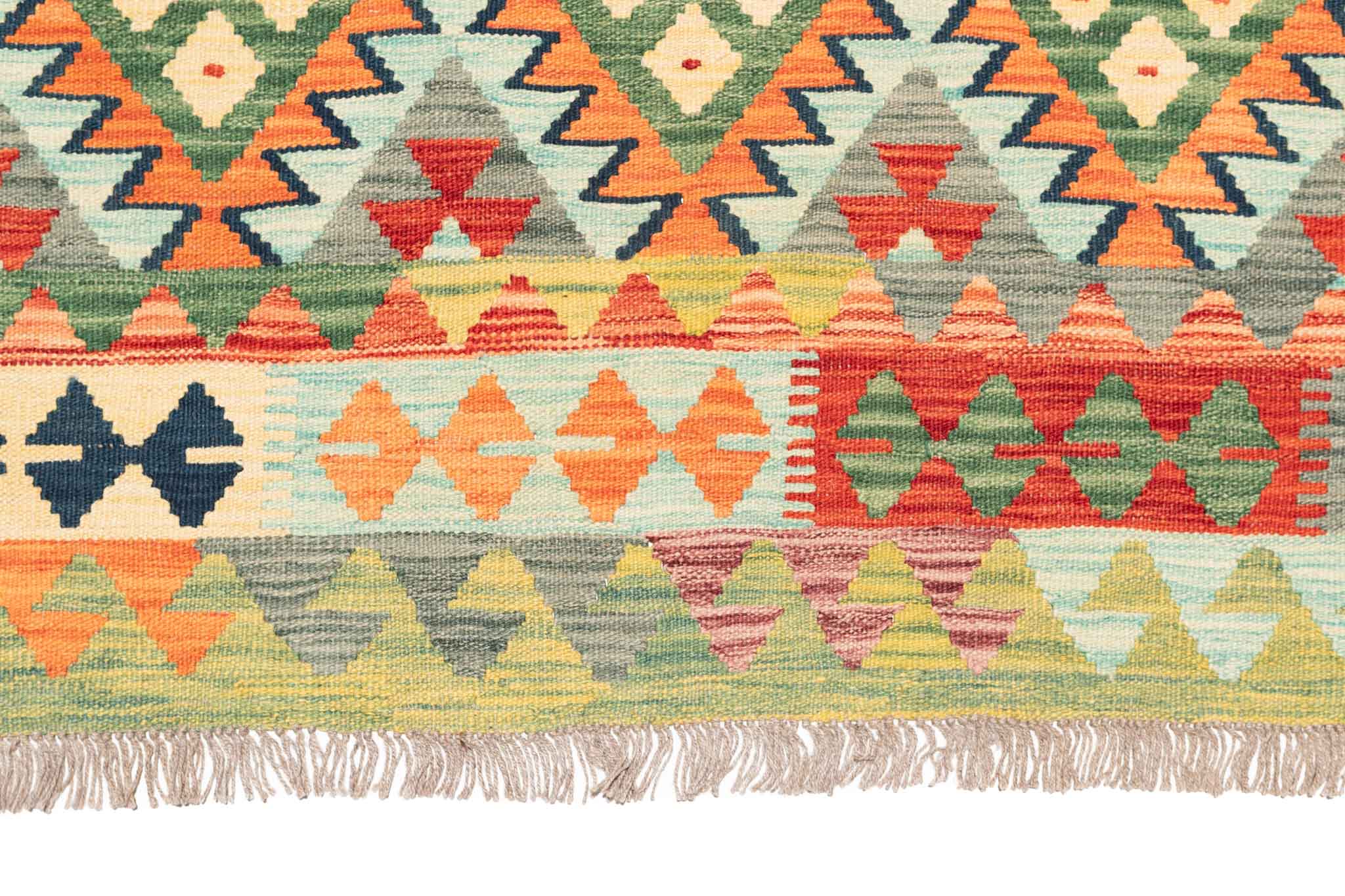 Handgewebter Kelim-Teppich aus Schurwolle, 202 × 304 cm