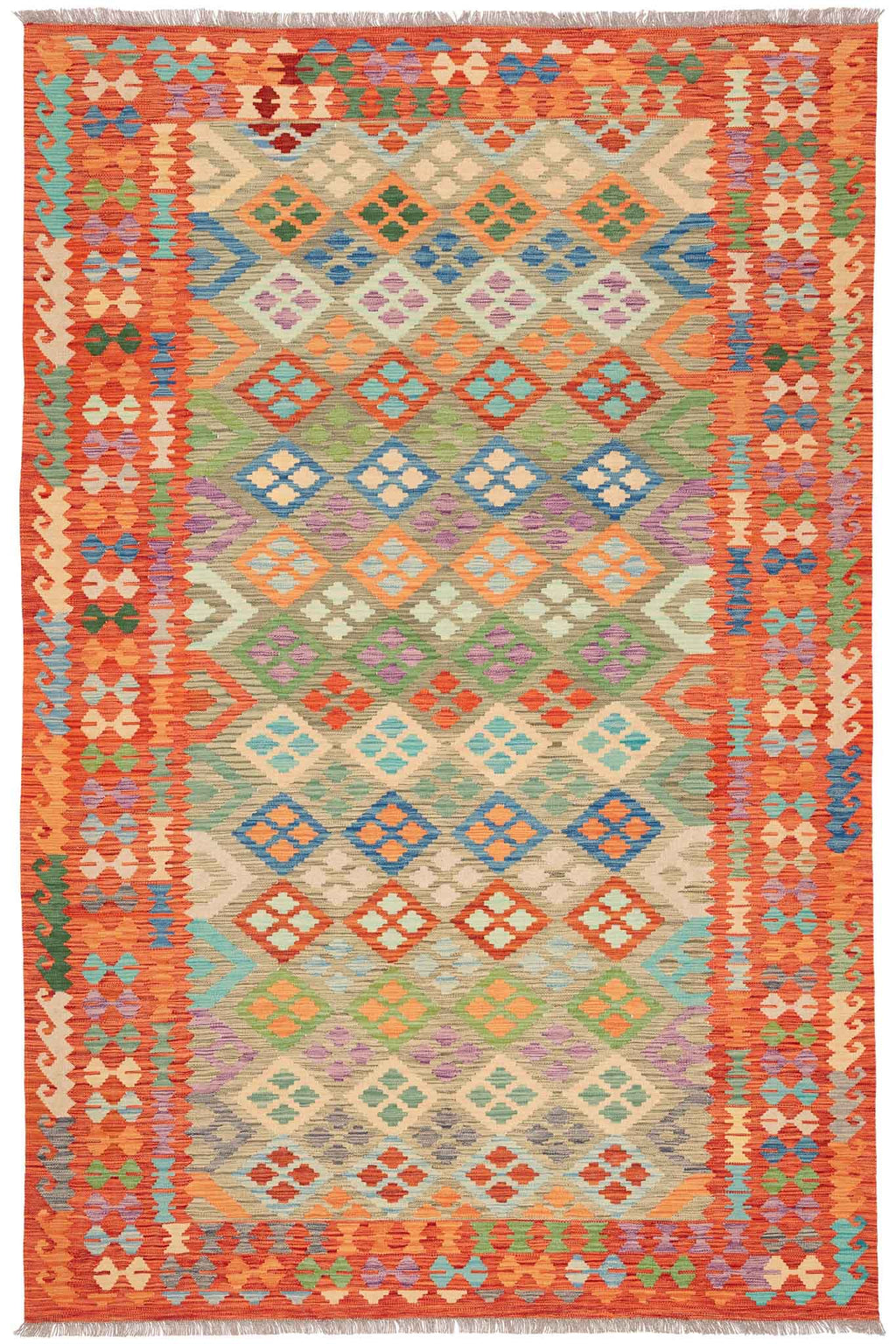 Handgewebter Kelim-Teppich aus Schurwolle, 192 × 295 cm