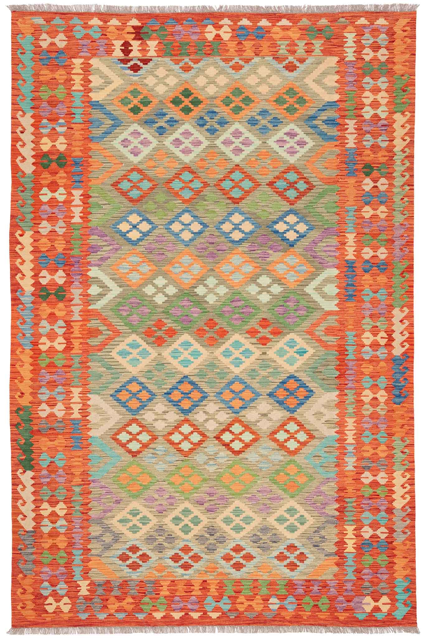 Handgewebter Kelim-Teppich aus Schurwolle, 192 × 295 cm