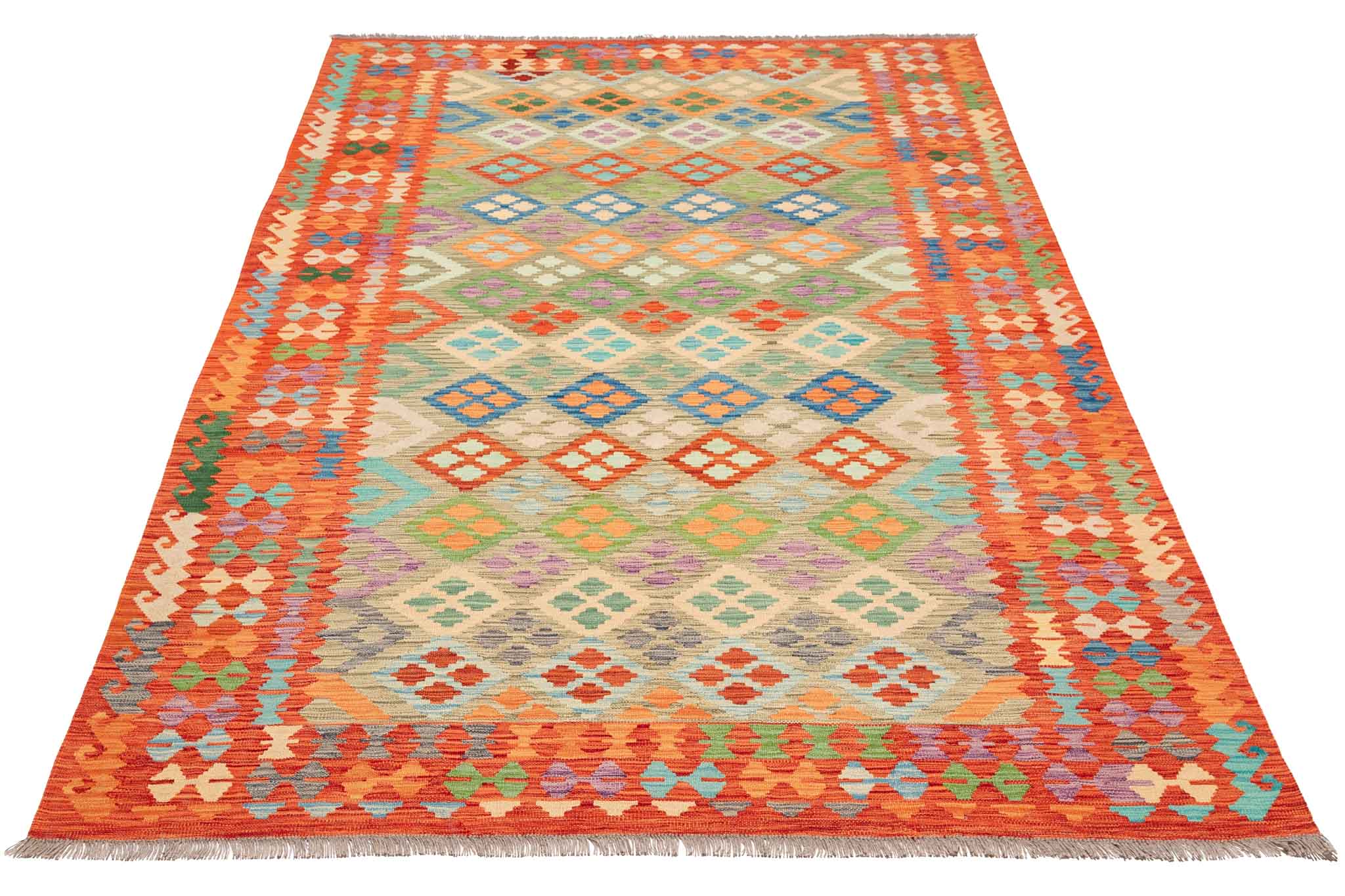 Handgewebter Kelim-Teppich aus Schurwolle, 192 × 295 cm