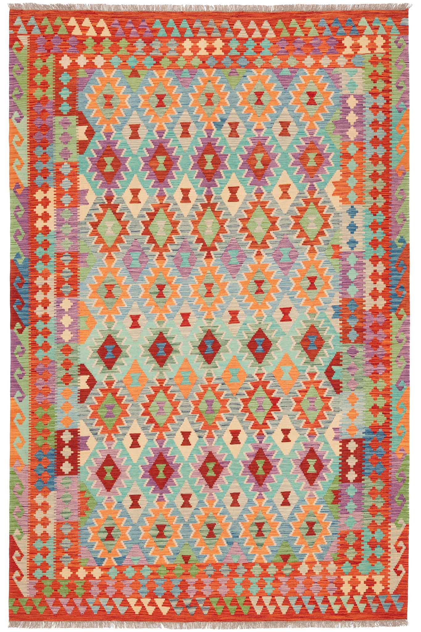 Handgewebter Kelim-Teppich aus Schurwolle, 198 × 304 cm
