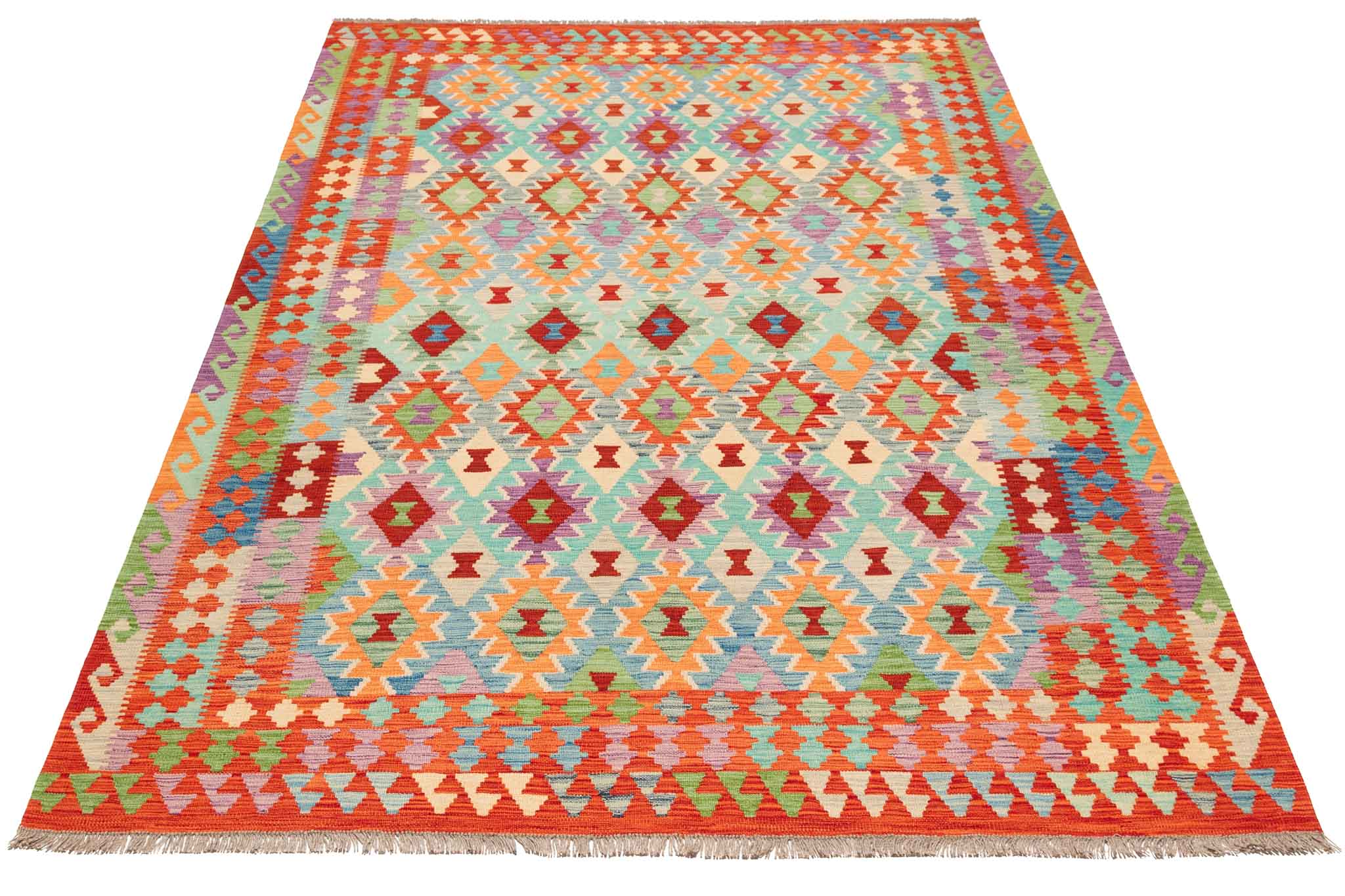 Handgewebter Kelim-Teppich aus Schurwolle, 198 × 304 cm