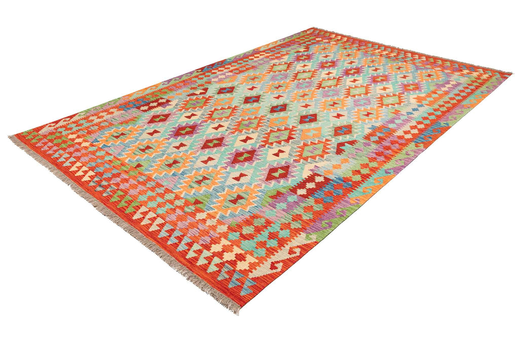 Handgewebter Kelim-Teppich aus Schurwolle, 198 × 304 cm
