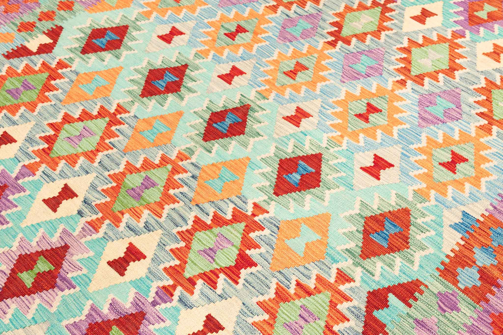 Handgewebter Kelim-Teppich aus Schurwolle, 198 × 304 cm