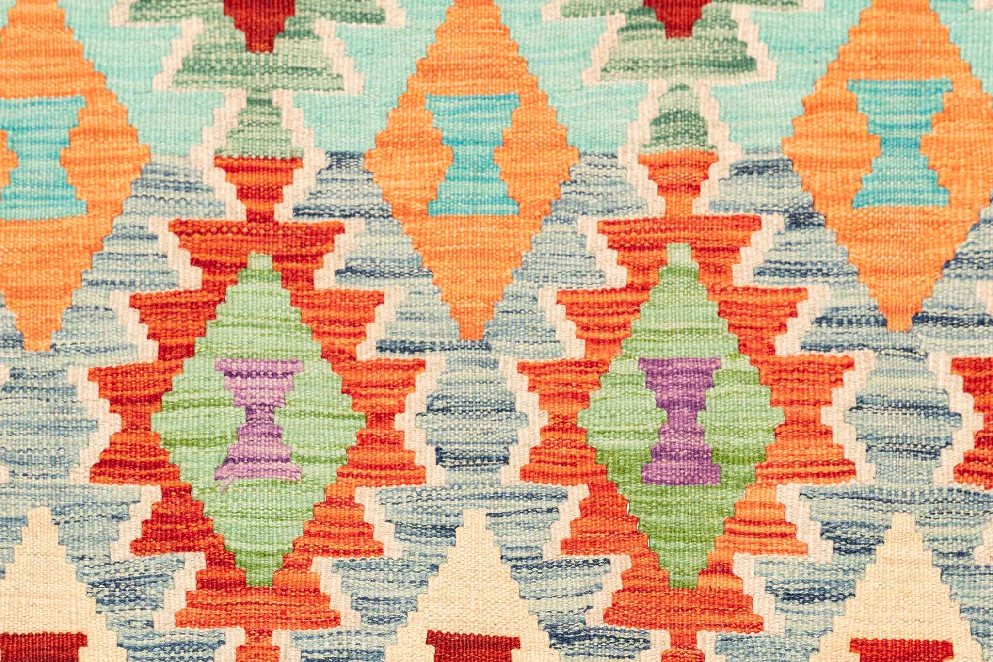 Handgewebter Kelim-Teppich aus Schurwolle, 198 × 304 cm