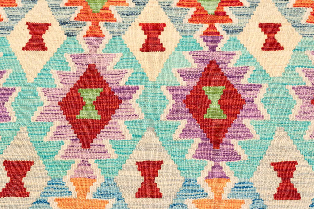 Handgewebter Kelim-Teppich aus Schurwolle, 198 × 304 cm