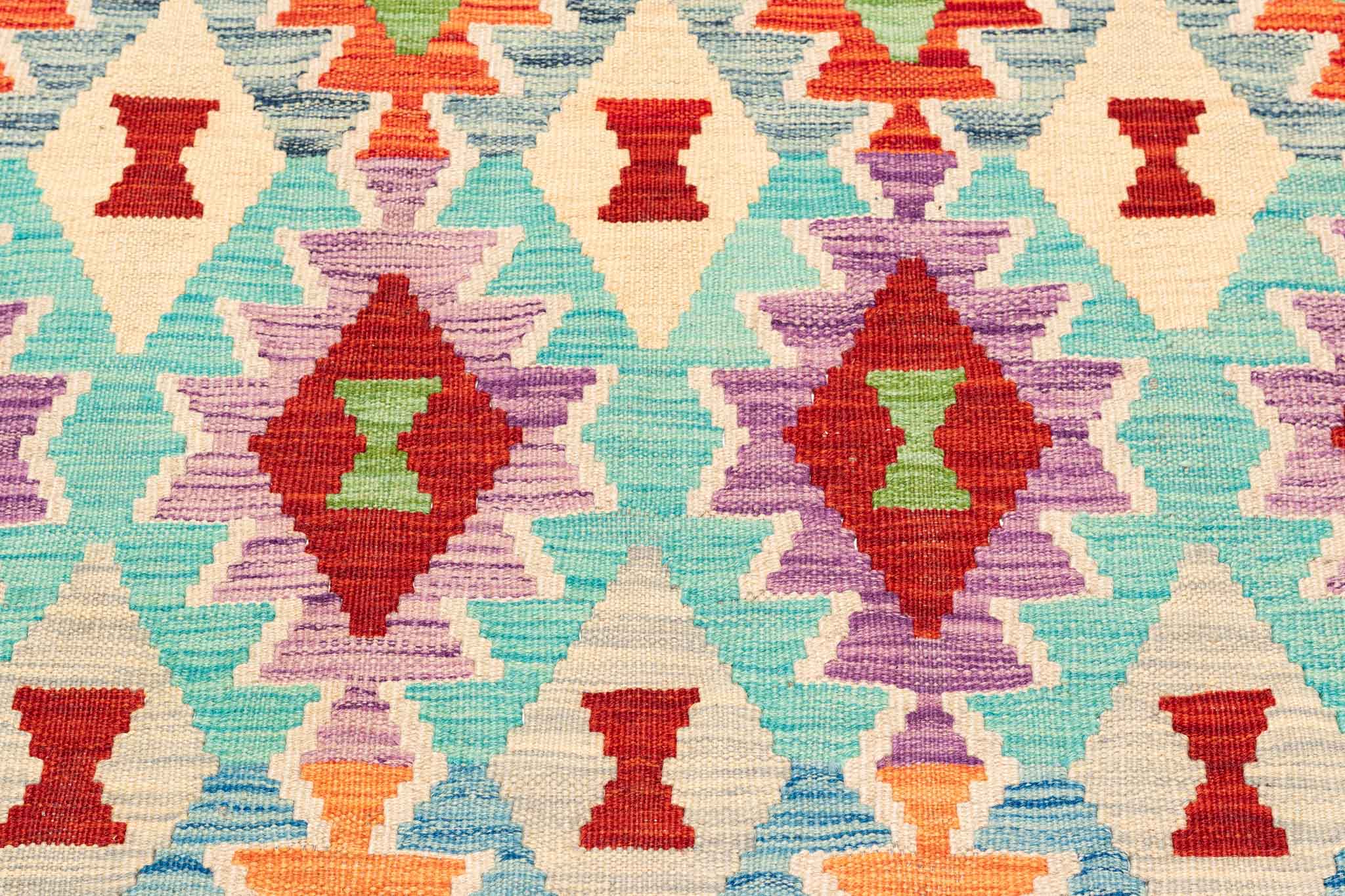 Handgewebter Kelim-Teppich aus Schurwolle, 198 × 304 cm