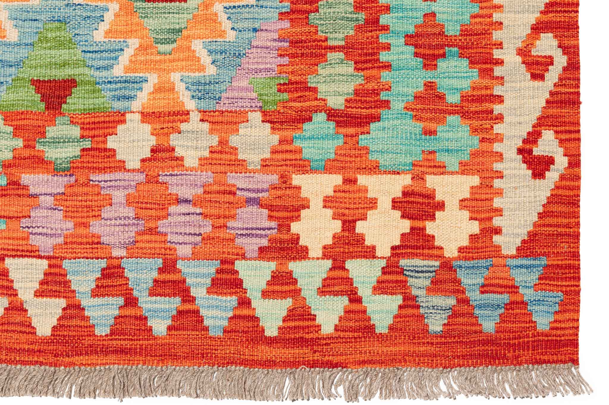Handgewebter Kelim-Teppich aus Schurwolle, 198 × 304 cm
