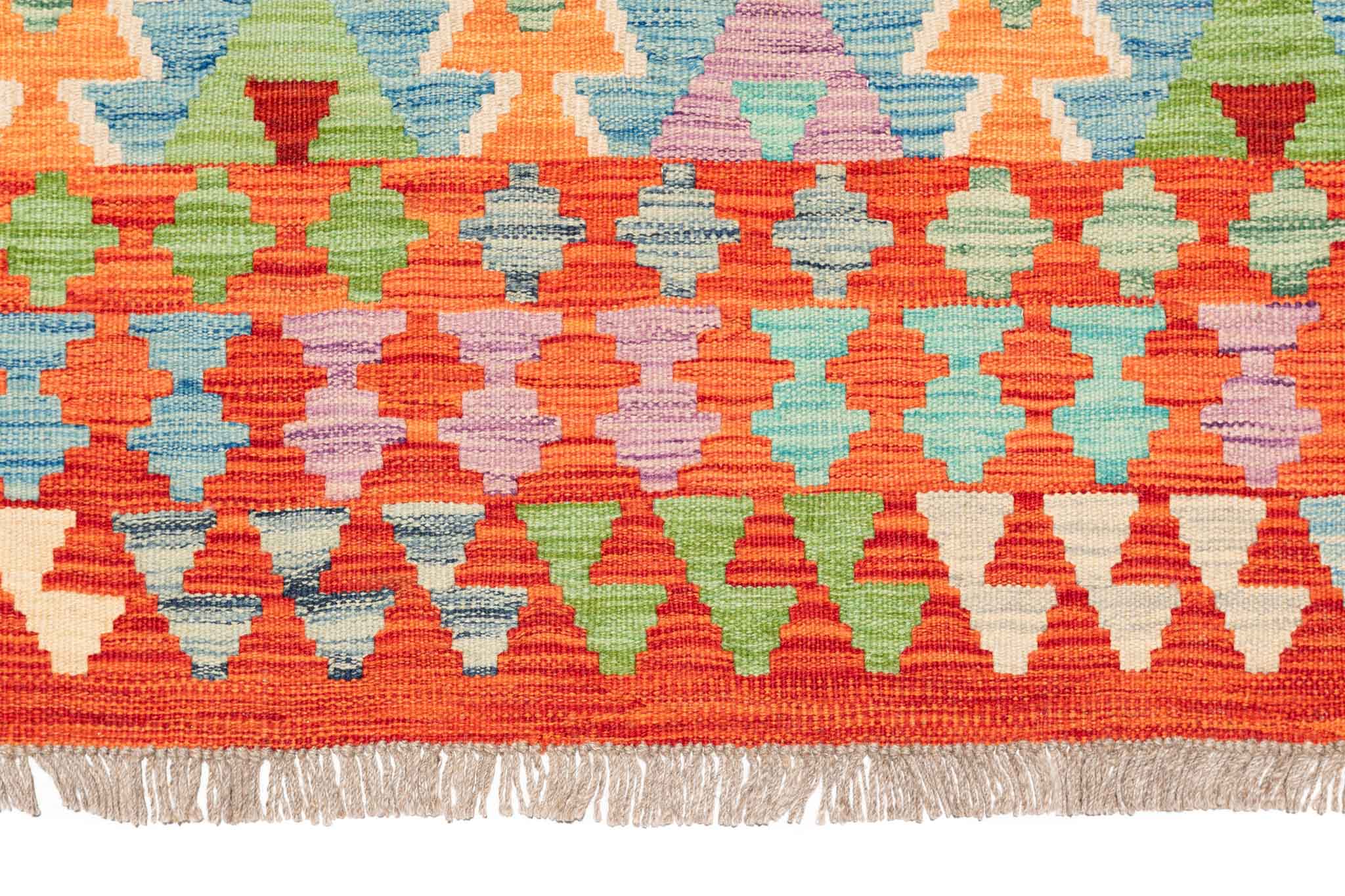 Handgewebter Kelim-Teppich aus Schurwolle, 198 × 304 cm
