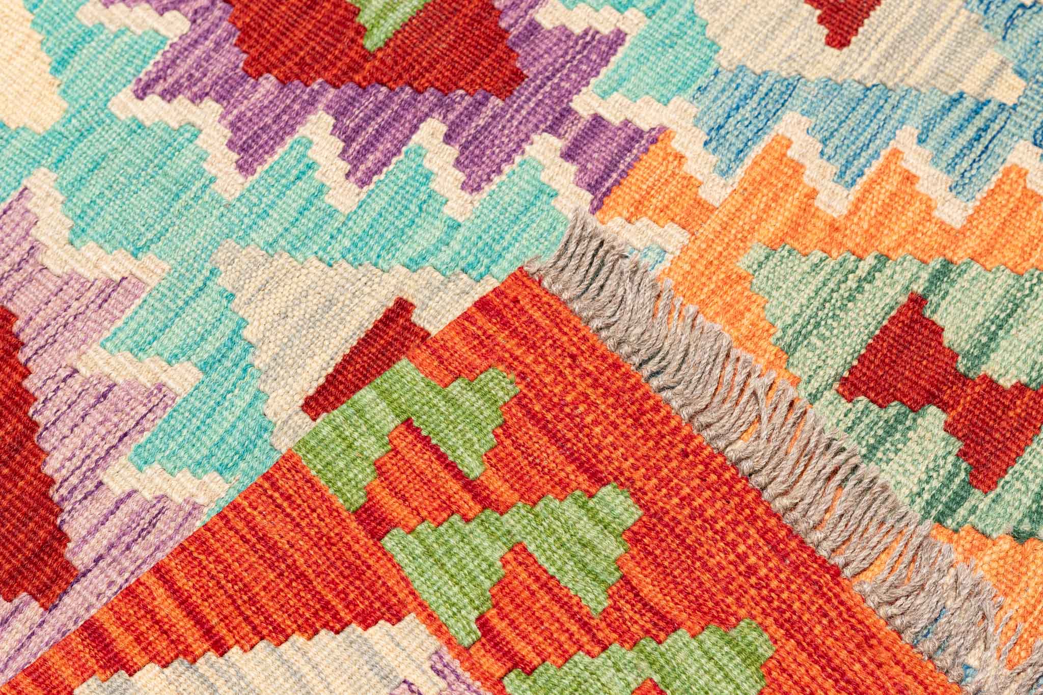 Handgewebter Kelim-Teppich aus Schurwolle, 198 × 304 cm