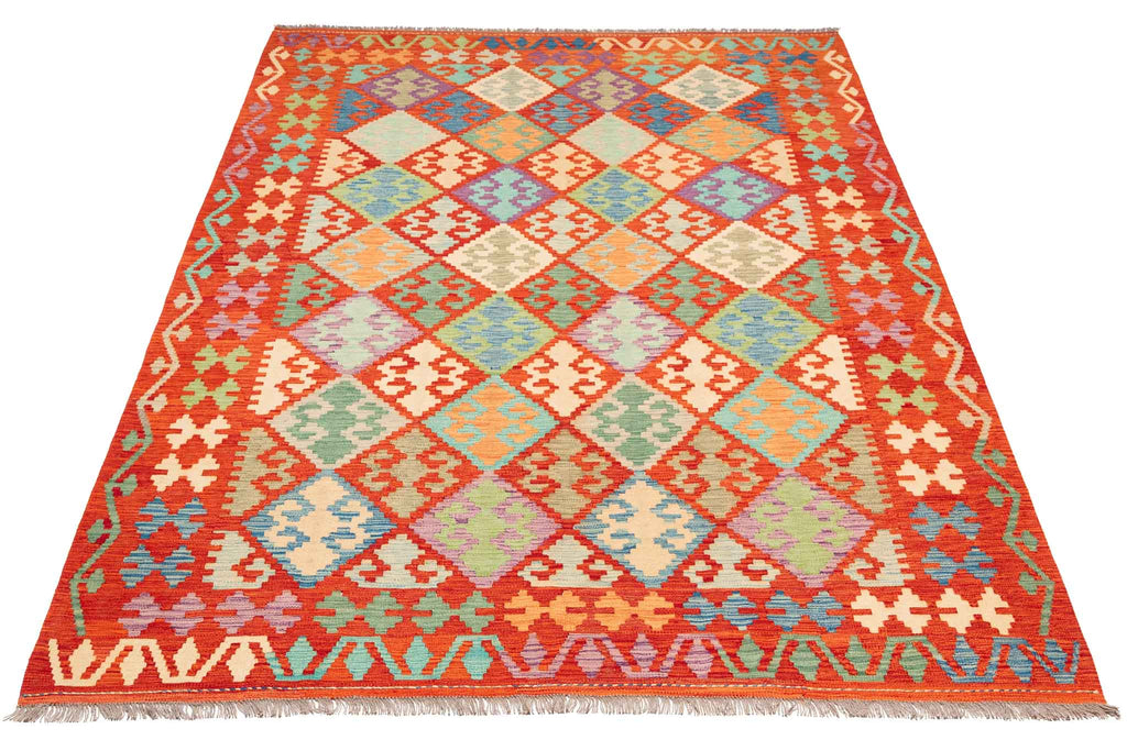 Handgewebter Kelim-Teppich aus Schurwolle, 196 × 299 cm