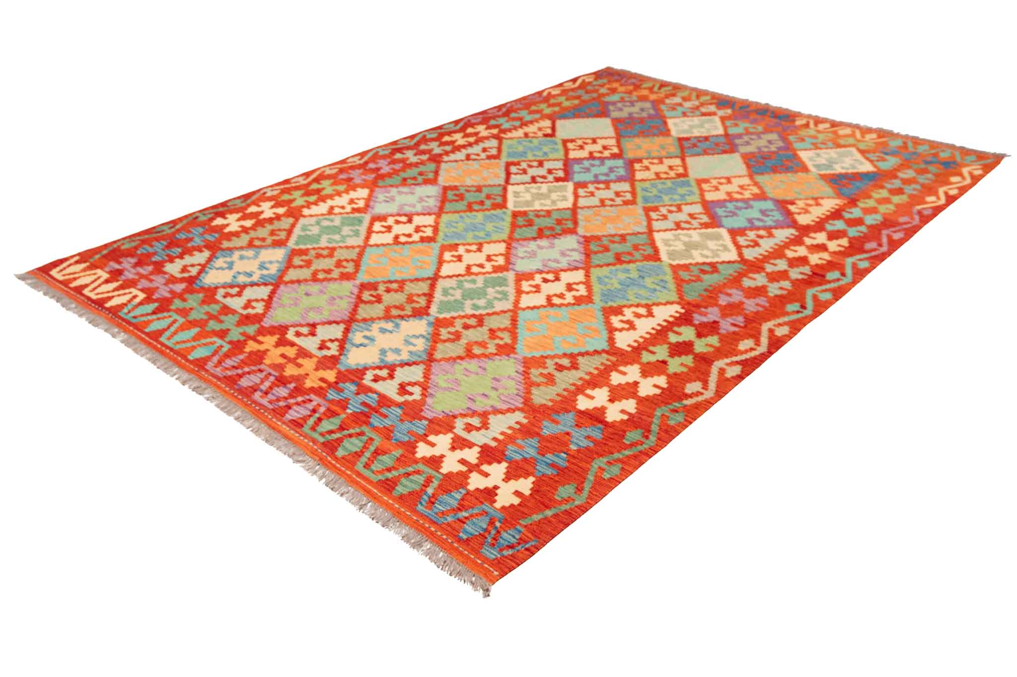 Handgewebter Kelim-Teppich aus Schurwolle, 196 × 299 cm