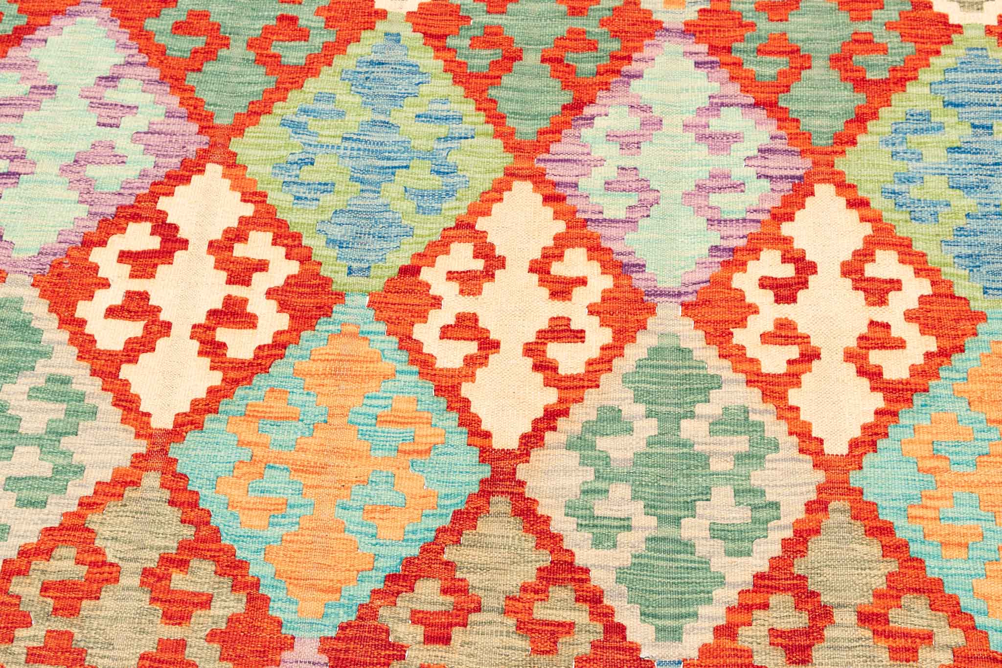 Handgewebter Kelim-Teppich aus Schurwolle, 196 × 299 cm