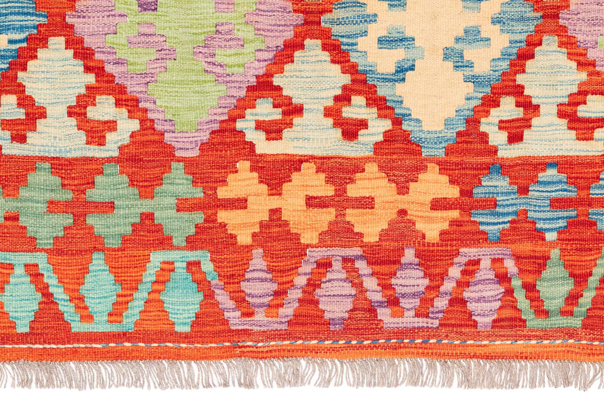 Handgewebter Kelim-Teppich aus Schurwolle, 196 × 299 cm