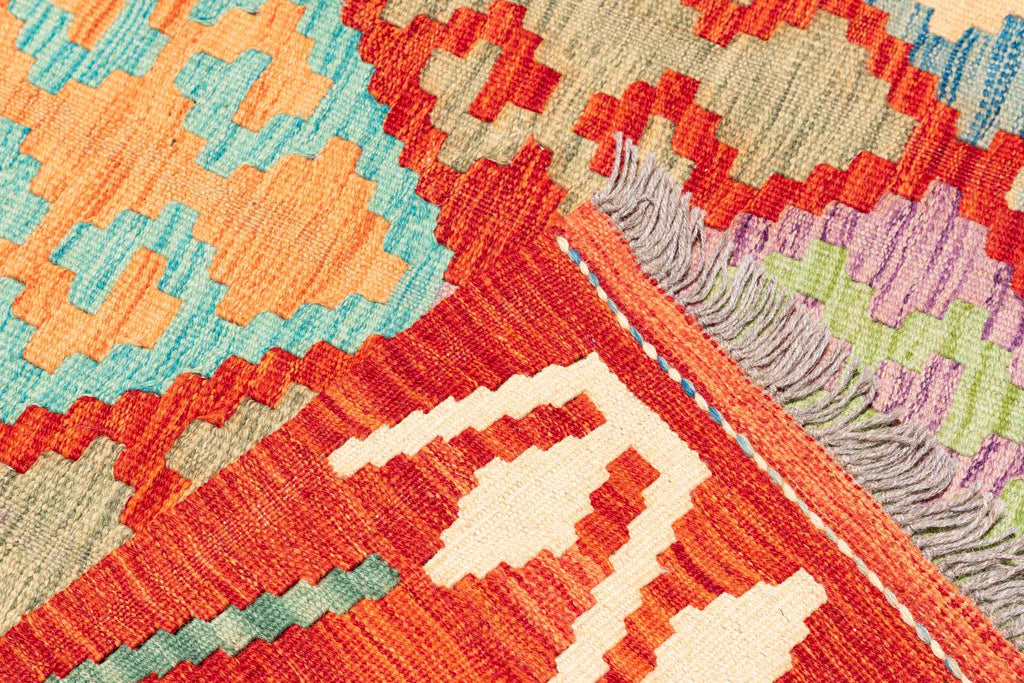 Handgewebter Kelim-Teppich aus Schurwolle, 196 × 299 cm