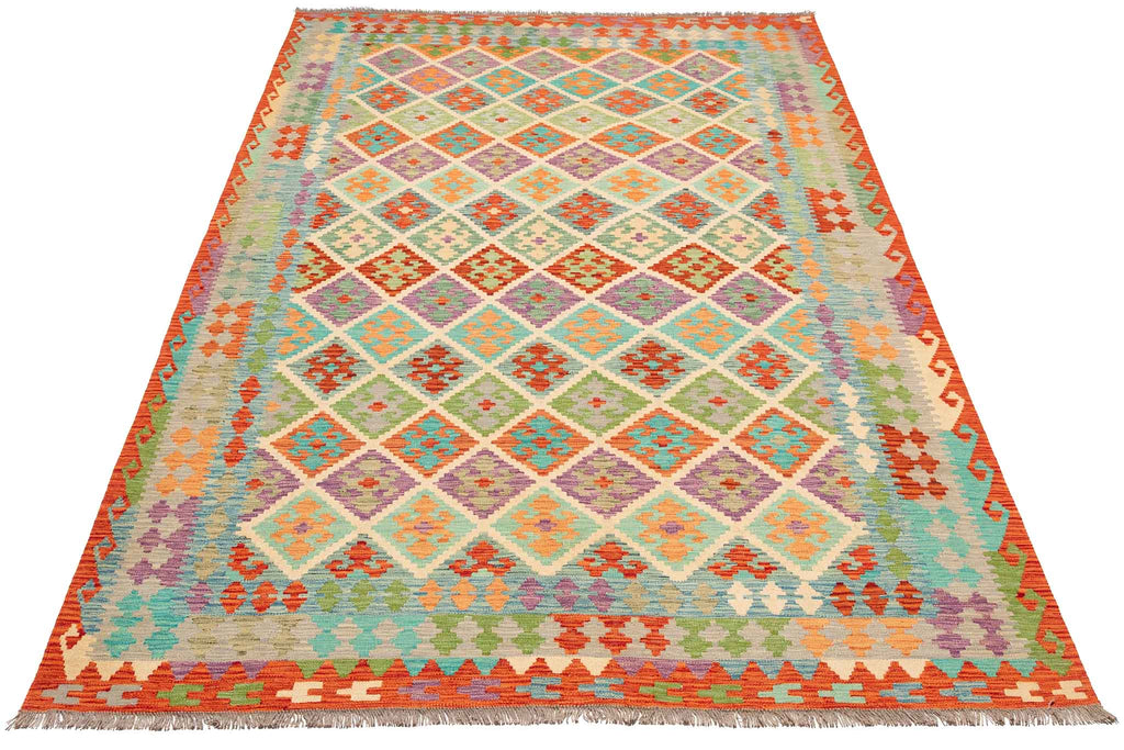 Handgewebter Kelim-Teppich aus Schurwolle, 204 × 314 cm