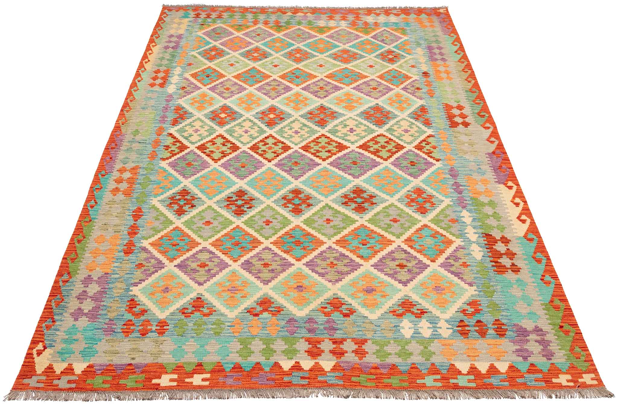 Handgewebter Kelim-Teppich aus Schurwolle, 204 × 314 cm